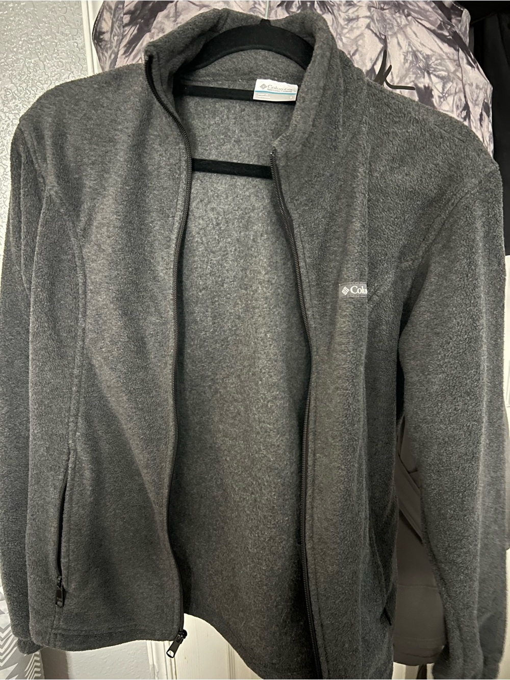 Columbia Light Gray Fleece Jacket with Stand Collar